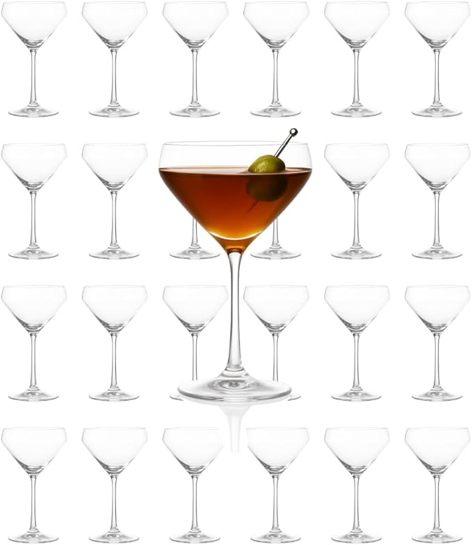 LEMONSODA Hand Blown Classic Martini Glasses Manhattan, Cosmopolitan, Espresso Martini, Lemon Drop, Dirty Martini - Inspired by 1930's-50's Cocktail Culture - 6oz/10oz (Set of 24, 10oz) (2270)