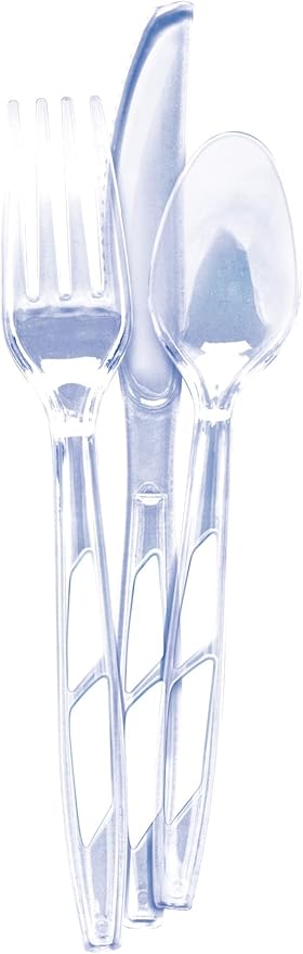 288 Count Diamond® Premium Clear Full-Size Cutlery - Includes 144 Forks, 96 Spoons, 48 Knives, Disposable Plastic Utensils, Plasticware, Silverware