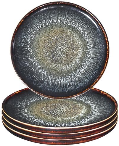 Porcelain Dinner Plates Dessert tray, Set of 4, for Main Dish, Steak, Bread, Risotto, Salad, Pasta, Microwave and Dishwasher Safe, Scratch Resistant durable, 8.1 Inch Black
