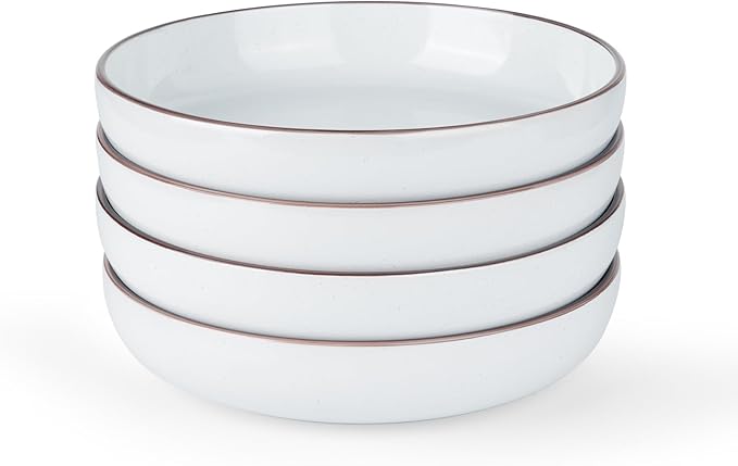 famiware Mercury Pasta Bowls Set of 4, 33 oz Large Salad Bowls, Stoneware Pasta Plates Bowls, Serving Bowls for Kitchen, Microwave & Dishwasher Safe, White