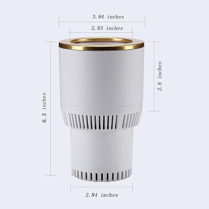 Car Cup Holder with Drink Cooler Smart Mug Warmer 2-in-1 Car Tumbler Holder (White with Gold)