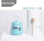 ONTUBE Honey Jar with Dipper and Lid, Ceramic Honey Pot 12oz, Turquoise