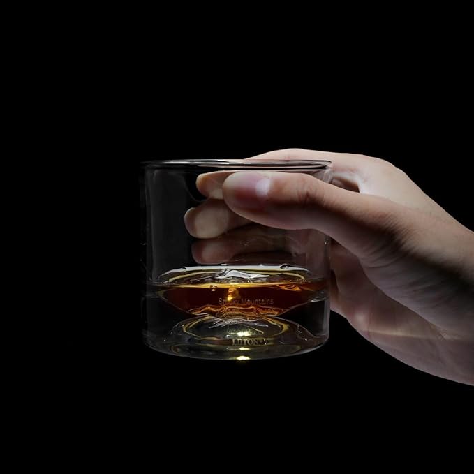 LIITON Smoky Mountain Heavy Crystal Whiskey Glasses Gift Set of 2, Thick Freezable Bourbon Glass 1lb Each, Premium Whiskey Gifts for Men, Frozen Crystal Chills Cocktails, 10 oz