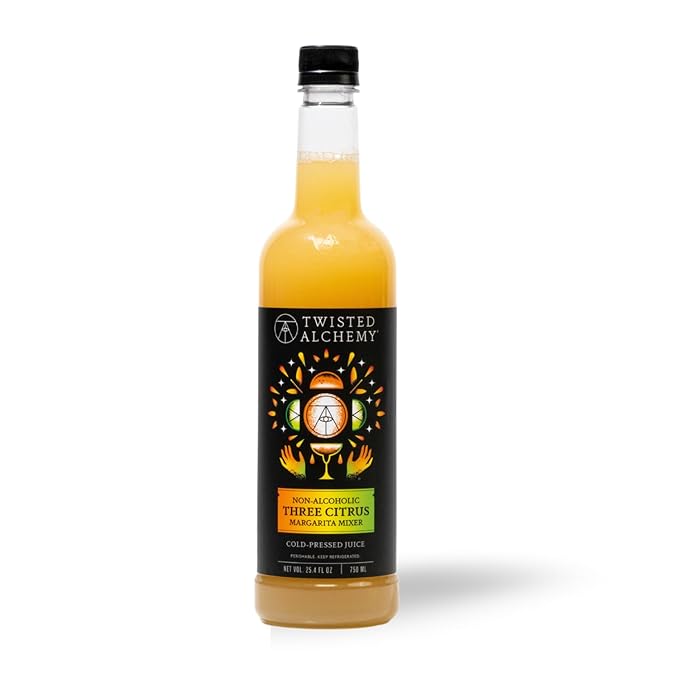Twisted Alchemy Three Citrus Margarita Mix - Premium Margarita Mixer With Cold Pressed Juice For Craft Cocktails, 50% Juice - (25 Oz Bottle, Pack of 3) - All Natural, Non-GMO & Preservative Free - Ships Cold