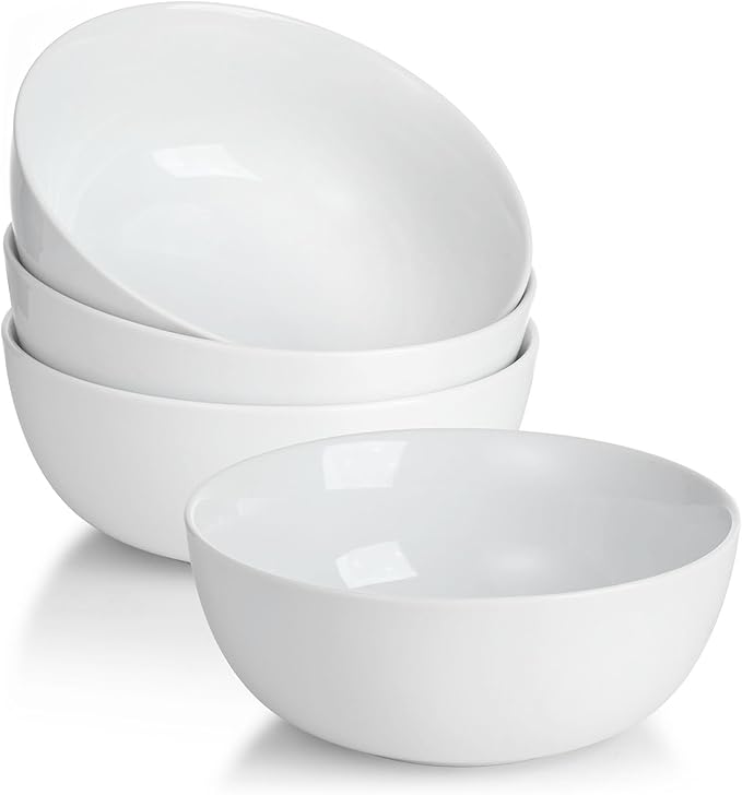 Miicol 6 Inch Ceramic Cereal Bowl, 20 oz White Small Bowls Set of 4, Tableware Suitable for Soup and Rice, Microwave and Dishwasher Safe