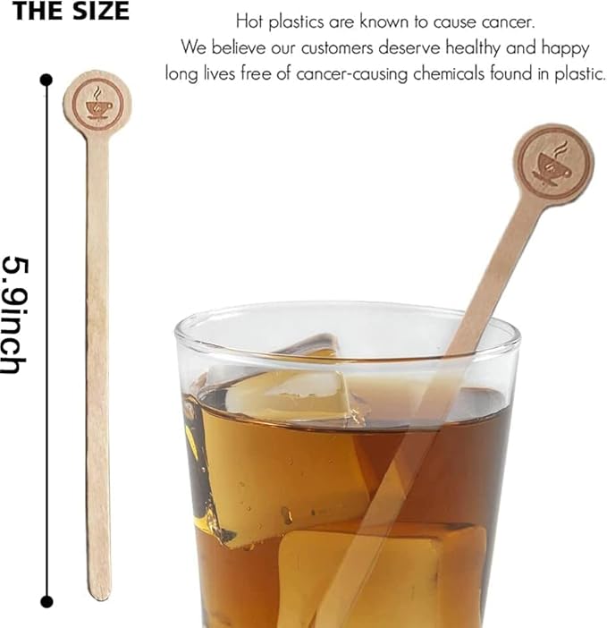 Coffee Stirrers Stir Sticks Wooden Beverage Mixer with Round Ends,Disposable Environmentally Friendly Biodegradable Cafe Grade Beverage Stir Sticks for 6 Inch Coffee Milk Cocktail Tea (100)