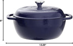 Lodge 6 Quart Enameled Cast Iron Dutch Oven with Lid – Dual Handles – Oven Safe up to 500° F or on Stovetop - Use to Marinate, Cook, Bake, Refrigerate and Serve – Indigo