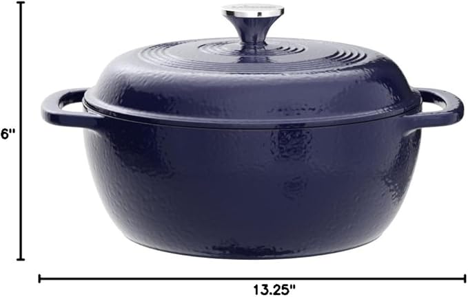 Lodge 6 Quart Enameled Cast Iron Dutch Oven with Lid – Dual Handles – Oven Safe up to 500° F or on Stovetop - Use to Marinate, Cook, Bake, Refrigerate and Serve – Indigo