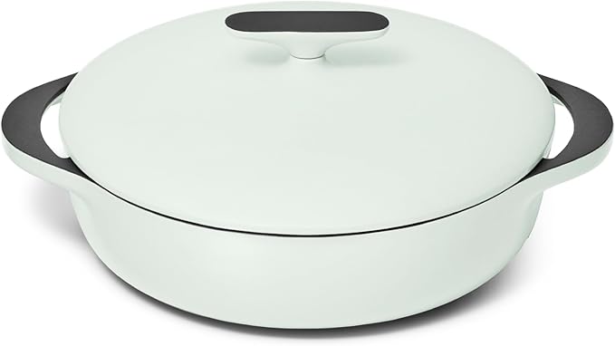 Caraway Enameled Cast Iron Braiser - 3.5 qt Braiser Pan - 3 Layer Enamel Coating - No Seasoning Required - Compatible With All Stovetops - Oven Safe - Free From Forever Chemicals - Light Mist