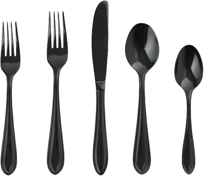 Black Silverware Set, 20-Piece Stainless Steel Flatware for 4, Heavy-Duty 18/0 Stainless Steel Utensils,Mirror Polished Dishwasher Safe for Home & Kitchen Dining