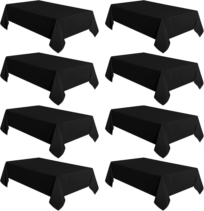 sancua 8 Pack Black Tablecloth 60 x 120 Inch, Rectangle Table Cloth for 8 Feet Tables - Stain and Wrinkle Resistant Washable Polyester Table Cover for Dining Tables, Buffet Parties and Camping