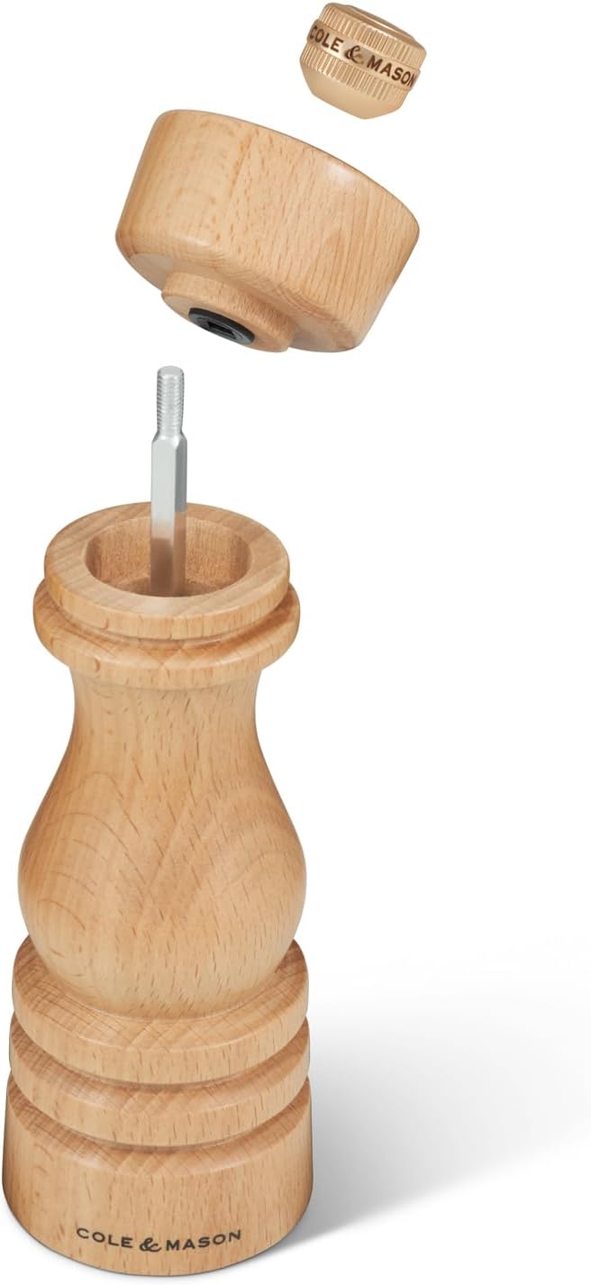 Cole & Mason London Refillable Spice Mill - Kitchen & Home Accessory - Table Salt Grinder - Salt Mill with Ceramic Mechanism - 7", Natural Beech