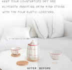 Large Round Wood Serving Tray, Wooden Trays with Handles for Ottoman Table, Vintage Acacia Tray Circle Wood Tray for Indoor Outdoor Organization and Decoration, Including 4 Round Wooden Coasters