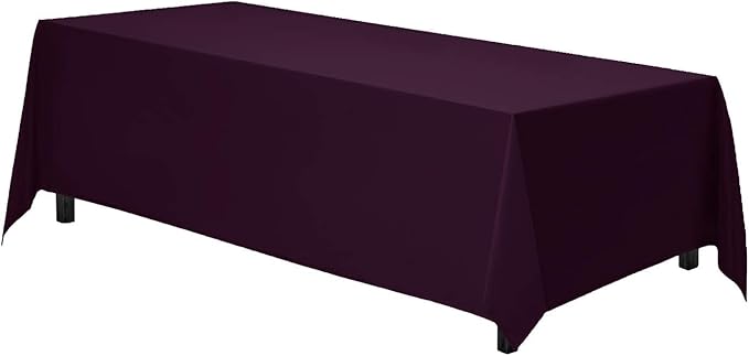 Gee Di Moda Rectangle Tablecloth - 90 x 132 Inch Eggplant Table Cloth for 6 Foot Table with Floor-Length Drop - Heavy Duty Washable Fabric - 6 Ft Buffet Table, Holiday Party, Wedding & Baby Shower