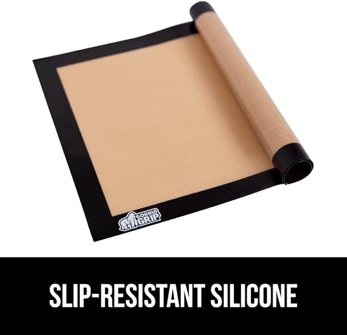 GORILLA GRIP Reusable Nonstick Silicone Baking Mat, 2 Pack, 20.5x 14.62, BPA-Free Oven Safe Food Liner, For Cookie Sheets, No Mess Easy Clean Pastry Mats, Kitchen Essential, 2/3 Sheet Size, Black