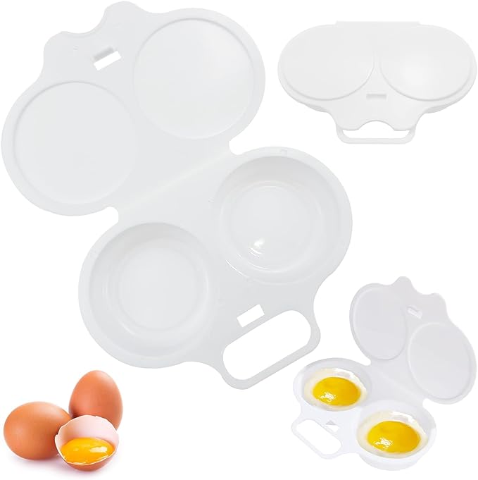 2 PACK White Egg Poacher, 2 Cavity Nonstick Poached Egg Maker With Lid, Double Drain Poached Egg Cups, Egg Poacher Microwave Egg Cooker, Kitchen Cooking Gadgets