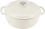 Amazon Basics Cast Iron Dutch Oven Pot with Lid, Enameled, Round, Dual Handles, Heavy-Duty, Large, 7.3-Quart, White