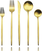 JASHII Luxury Gold Flatware, Silverware Sets, 5-piece Elegant Cute 18/10 Stainless Steel Silverware Set for Eating Home Kitchen Hotel Restaurant, Service Sets for 1 People, Dishwasher Safe