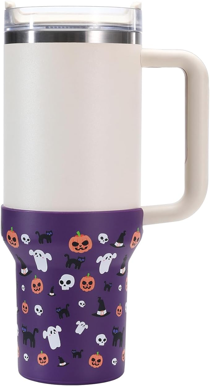Halloween Boot for Stanley, Silicone Protector Sleeve for Stanley Quencher H2.0 FlowState Tumbler 20oz/30oz/Stanley Adventure Quencher Tumbler 24oz Cup Accessories (Purple)
