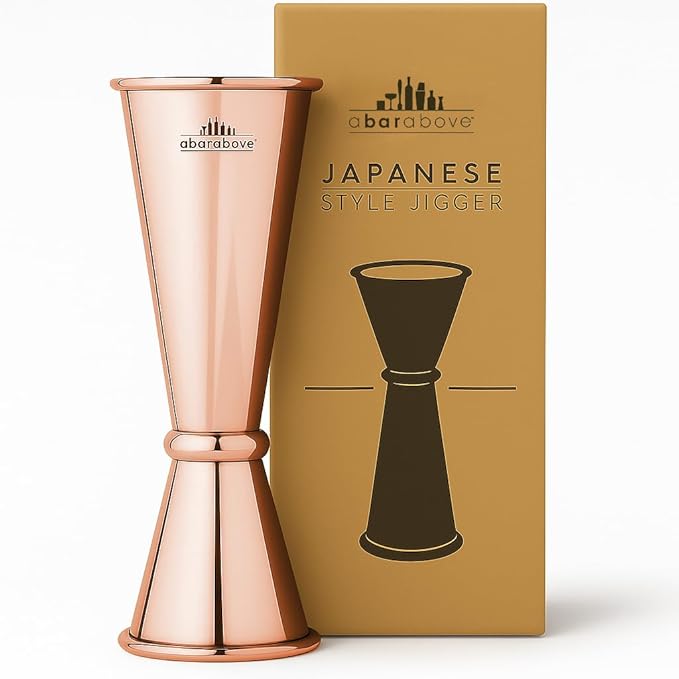 A Bar Above Premium Japanese Jigger 8 Precise Measurement Markings, Heavy Duty 304 Stainless Steel Double Cocktail Jigger for Professional Bartenders & Home Use, Durable Bar Tool for Accurate Pouring