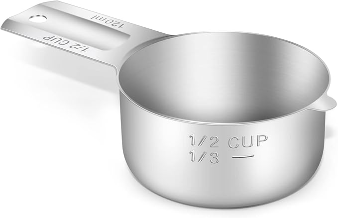 1PCS 1/2Cup (120ml, 4oz) Single Measuring Cup, Stainless Steel Measure Scoop, Metric and US Measurement, Dishwasher Safe