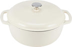 Amazon Basics Cast Iron Dutch Oven Pot with Lid, Enameled, Round, Dual Handles, Heavy-Duty, Medium, 6-Quart, White