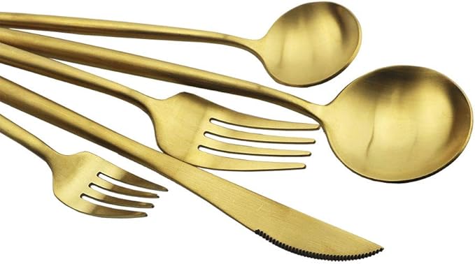 JASHII Luxury Gold Flatware, Silverware Sets, 5-piece Elegant Cute 18/10 Stainless Steel Silverware Set for Eating Home Kitchen Hotel Restaurant, Service Sets for 1 People, Dishwasher Safe