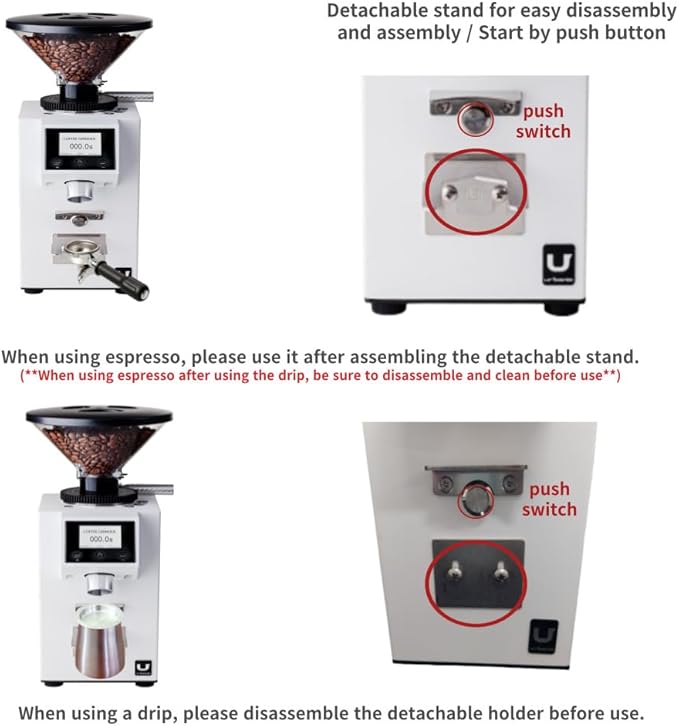Urbanic 090 Electric Coffee Grinder (110~220v) / straight Titanium burr 60mm/ (White) / (Made in Korea), 125*125*39(mm)