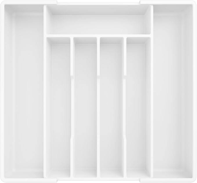 Kitsure Silverware Organizer for Drawers - Expandable Cutlery and Utensil Drawer Organizer with Easy Maintenance, Premium PP Kitchen Organizers and Storage for Flatware, White, 13.2" x 12.2" x 1.6"