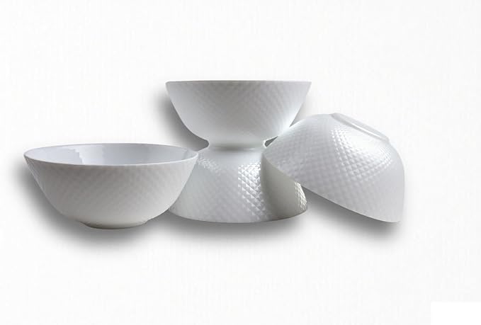 28 OZ Ceramic Soup Bowls for Kitchen White Diamond, Ultra light Set of 4 Perfect for Soup Bowls for Kitchen, Ramen Bowl, for Oatmeal, Fruit,Salad and Rice Bowl, Dishwasher & Microwave Safe (6.8 INCH)