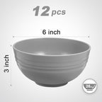 12 Pcs Unbreakable Cereal Bowls Set, 26 Oz Wheat Straw Bowls Set, Microwave & Dishwasher Safe Bowls for Kitchen, Reusable Plastic Bowls for Soup, Salad and Snack, BPA Free, Light Gray