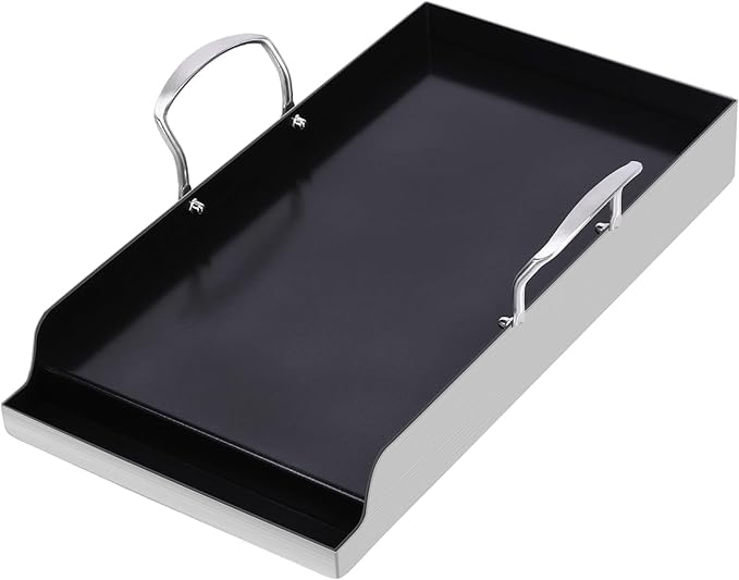 Utheer 19.5" x 10" Ceramic Nonstick Stainless Steel Griddle for Gas, Charcoal & Grill, Large Stove Top Griddle, Non-Toxic, PFAS/PFOA/PTFE Free, Oven Up to 500°F, for BBQ, Camping & Kitchen