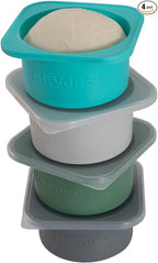 PLUS 1000ml Pizza Dough Proofing Containers for DIY family Artisan Pizza, Food Grade Silicone Stackable Boxes with Lids, Freezer, Fridge, Dishwasher Safe,4sets (Green+Blue+Gray+Space Gray)