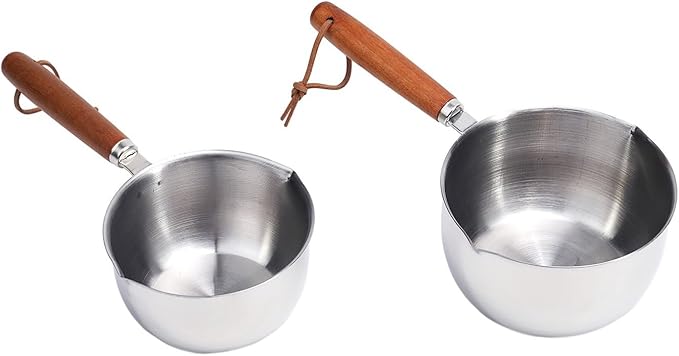 Stainless Steel Butter Melting Pot Multi-Purpose Sauce Pan Mini Milk Warmer with Wooden Handle for Induction Gas Electric Stove Compatible Kitchen Tool(500ml)