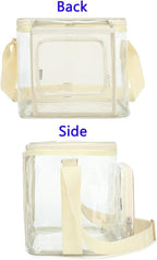 FlowFly Insulated Reusable Lunch Bag Adult Large Lunch Box for Women and Men with Adjustable Shoulder Strap,Front Zipper Pocket and Dual Large Mesh Side Pockets,Clear#Biege