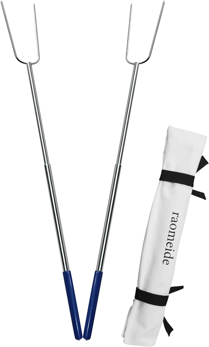 32" Heavy Duty Hot Dog Roasting Sticks for Campfire, Smores Sticks for Fire Pit Long, Marshmallows Skewers (2 Pack)