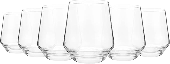KX-WARE Unbreakable 16-ounce Acrylic Stemless Wine Glasses All Purpose Plastic Tumbler, set of 6 Clear Dishwasher Safe BPA Free Classic Style