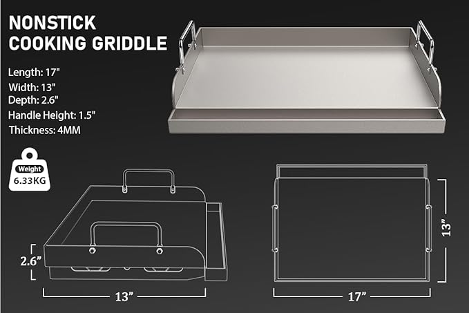 Utheer 17" x13" Nonstick Cast Iron Griddle for Gas Grill, Cooking Griddle Pan for Outdoor Gas Grill, Muti-Purpose Cooking Flat Top Plate for Weber, Nexgrill, Charbroil, Camp Chef, Kenmore