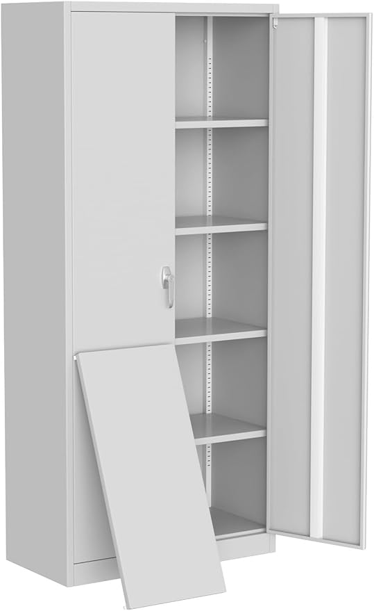 71" Tall Heavy-Duty Steel Storage Cabinet, Adjustable Shelves, Lockable Doors, Leveling Feet for Garage, Pantry, Office, Bedroom, Utility Rooms