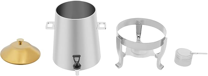 Coffee Urn with Fuel Holder 3.5 Gal/13L, Stainless Steel Beverage Dispenser Hot Drink Dispenser with Stand, Tea Water Coffee Chafer Urn for Parties Buffet Catering Commercial Home (Gold Lid)