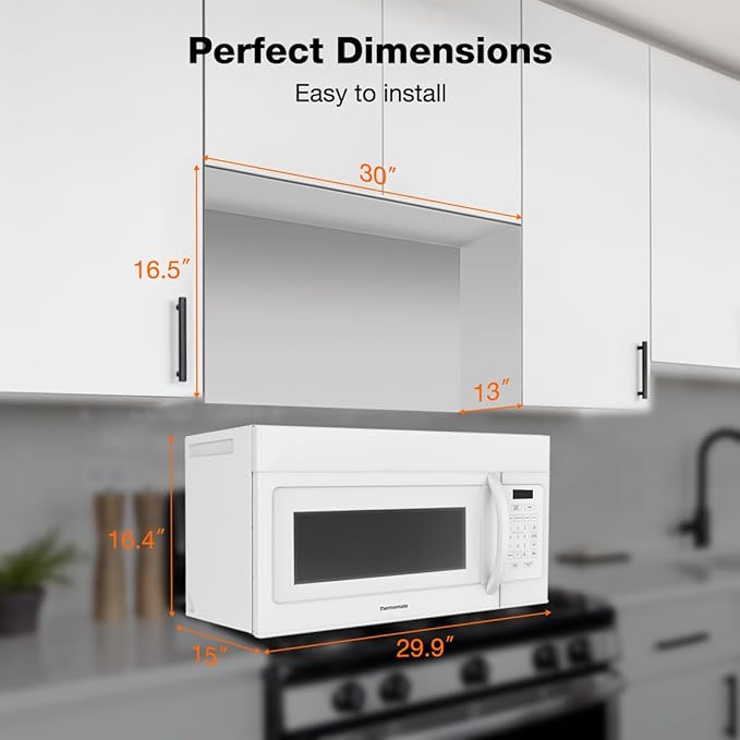ThermoMate 30" Over-the-Range Microwave Oven with 1.7 Cu. Ft. Capacity, 1000 Cooking Watts, One-Touch Cooking Options, 300 CFM, LED Lighting, White