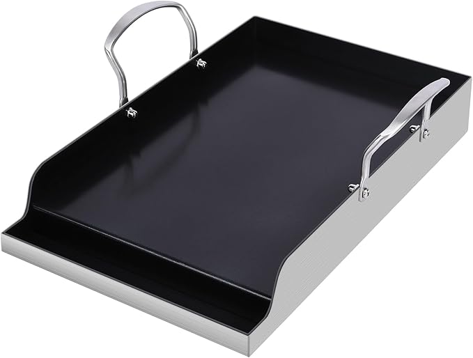 Utheer 16.5" x 10" Ceramic Nonstick Stainless Steel Griddle for Gas, Charcoal & Grill, Large Stove Top Griddle, Non-Toxic, PFAS/PFOA/PTFE Free, Oven Up to 500°F, for BBQ, Camping & Kitchen