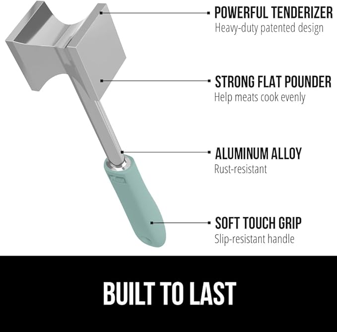 GORILLA GRIP Patented Dual-Sided Meat Tenderizer, Heavy Duty Kitchen Mallet with Soft Handle, Spiked Side Tenderizes and Smooth Flattens, Maximize Food Flavor, Commercial Grade Chicken Pounder, Mint