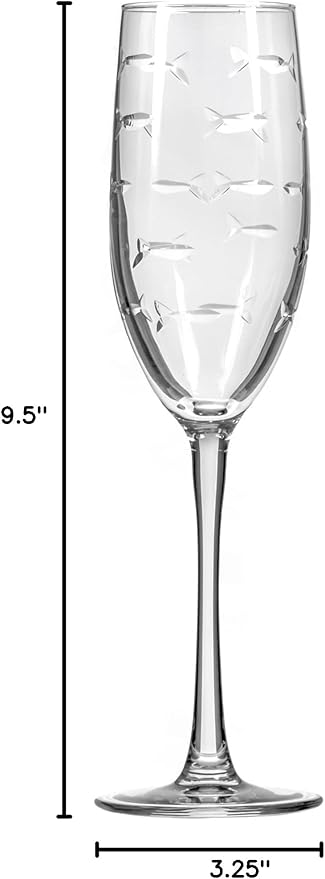 Rolf Glass School of Fish 8oz Champagne Flute Glass | Toasting Flute Glasses | Lead-Free Glass | Etched Flute Glasses | Proudly Made in the USA (Set of 2)