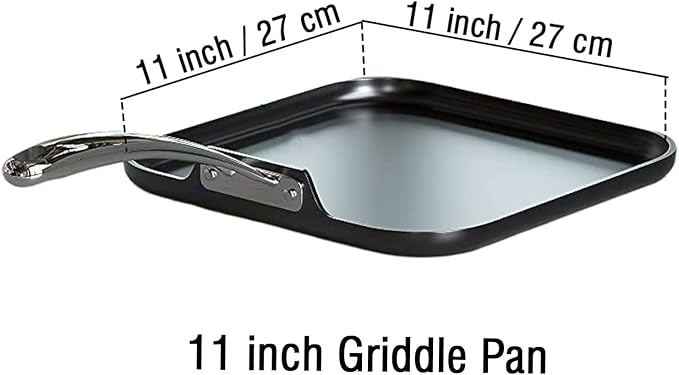 Cooks Standard Nonstick Square Griddle Pan 11 x 11-Inch, Hard Anodized Cookware Griddle Pan, Black