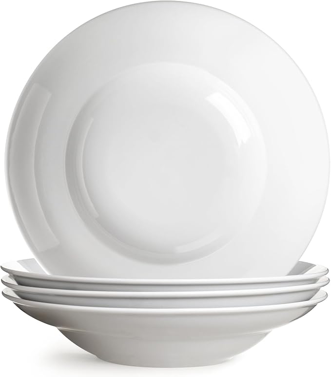 Large Pasta Bowls, 50 Ounces Big Salad Bowls, 10.7 inch White Soup Bowls, Ceramic Serving Bowl Set of 4, Wide and Shallow Bowls Set, Microwave and Dishwasher Safe