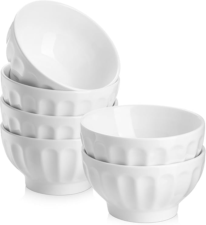 22 OZ Ceramic Soup/Cereal Bowls - White Bowls Set of 6 -Round Bowls for Cereal, Soup, Ice Cream, Fruit, Pasta, Salad, Rice - Dishwasher & Microwave Safe