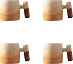 2-Oz Ceramic Espresso Cups with Wood Handle, 2/4-Piece Set for Coffee, Tea, Latte - Dishwasher Safe, Multi-Color & Wood Styles, Gift & Café Use (Kiln turning yellow, Wooden Handle4)