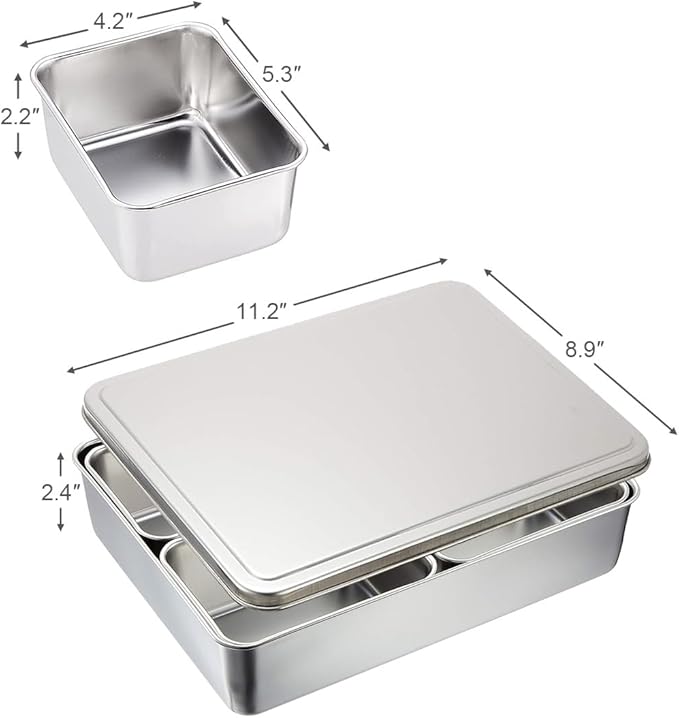 TIKUSAN Stainless Steel Seasoning Container Yakumi Pan Spice Storage Box Tray with Lid Medium Size Made in Japan (4 Containers (Square))