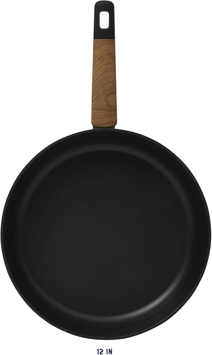 Oster Platinum Oxburg 10 Inch Frying Pan Forged Aluminum PFA Free Non-toxic Premium Ceramic Non Stick Interior Skillet, Kitchen Egg Pan, Omelet Pan - Black w/Wood Handles